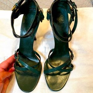 Gucci green high heel sandals with gold hardware